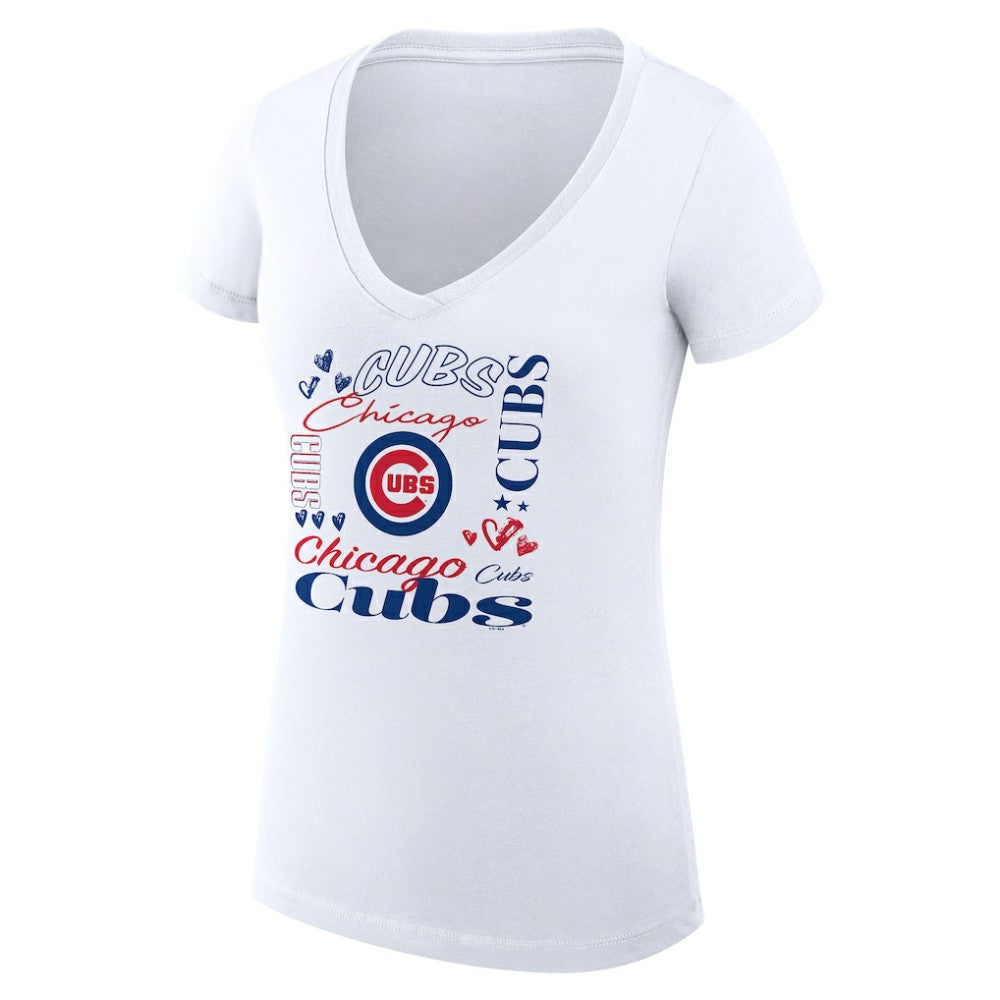 Chicago Cubs G-III 4Her by Carl Banks Women's Super-Slim Fit Lightweight Collage Team Graphic V-Neck T-Shirt Near Me