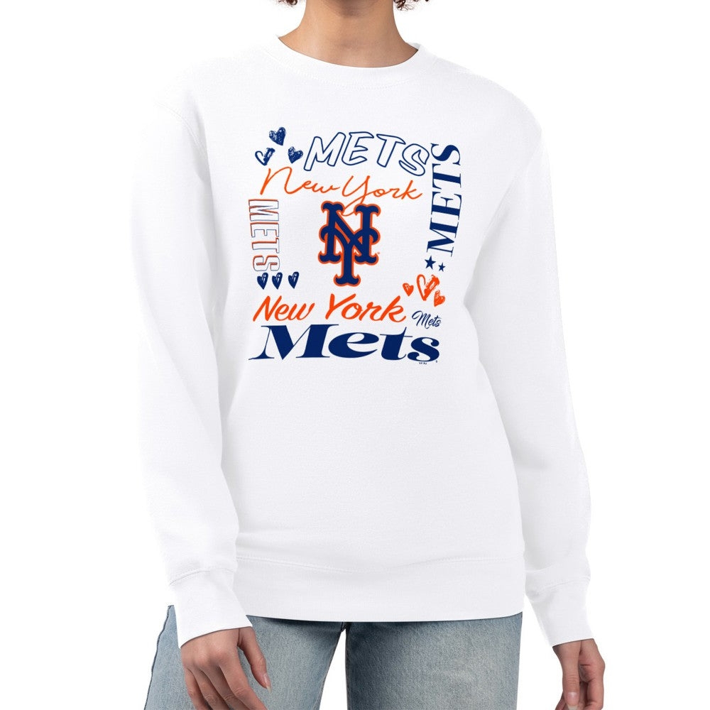 New York Mets G-III 4Her by Carl Banks Women's Collage Team Graphic Fleece Pullover Hoodie On Sale