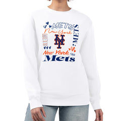 New York Mets G-III 4Her by Carl Banks Women's Collage Team Graphic Fleece Pullover Hoodie On Sale