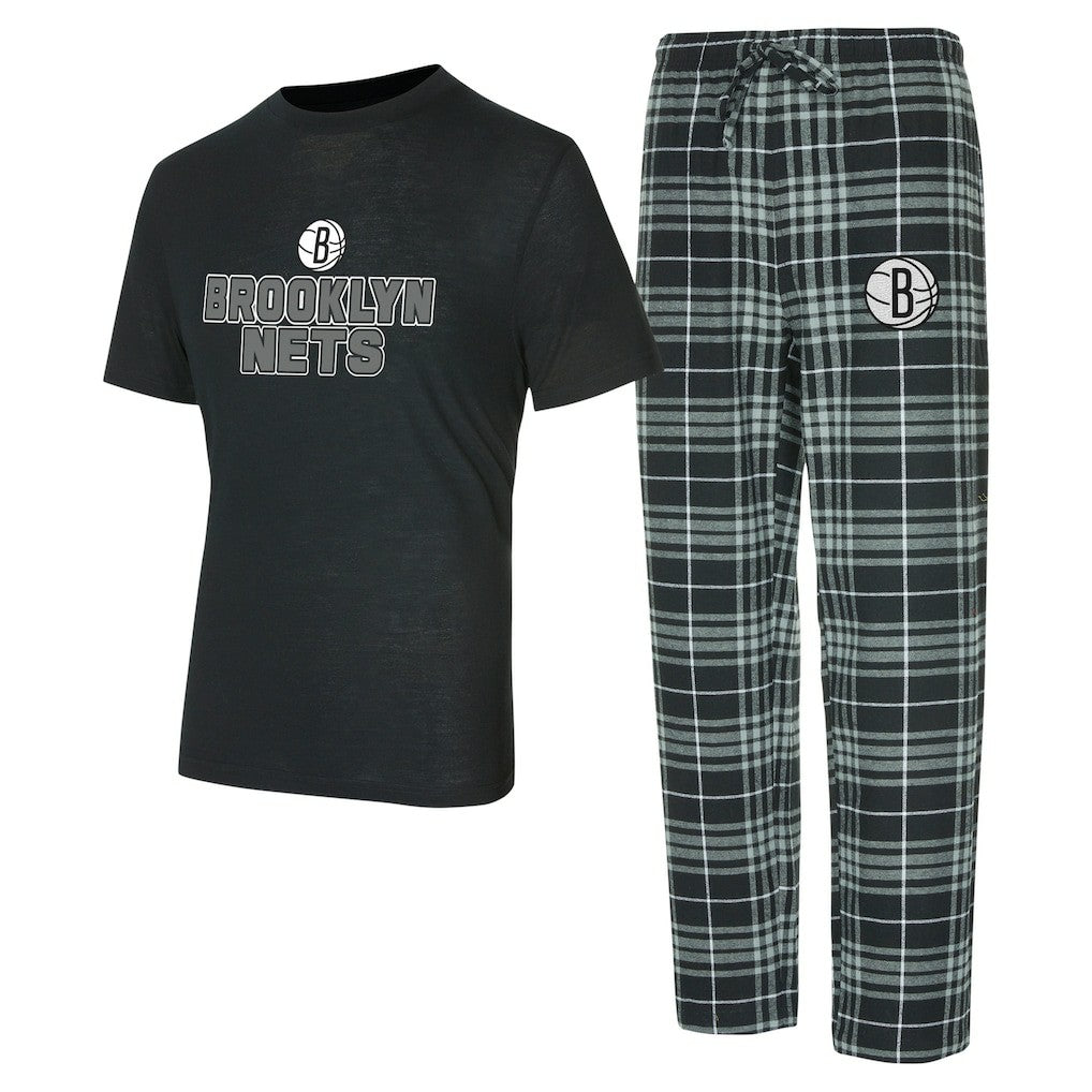 NBA - Brooklyn Nets Concepts Sport Vector Top & Flannel Pants Sleep Set - Black/Gray