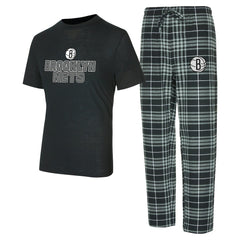 NBA - Brooklyn Nets Concepts Sport Vector Top & Flannel Pants Sleep Set - Black/Gray
