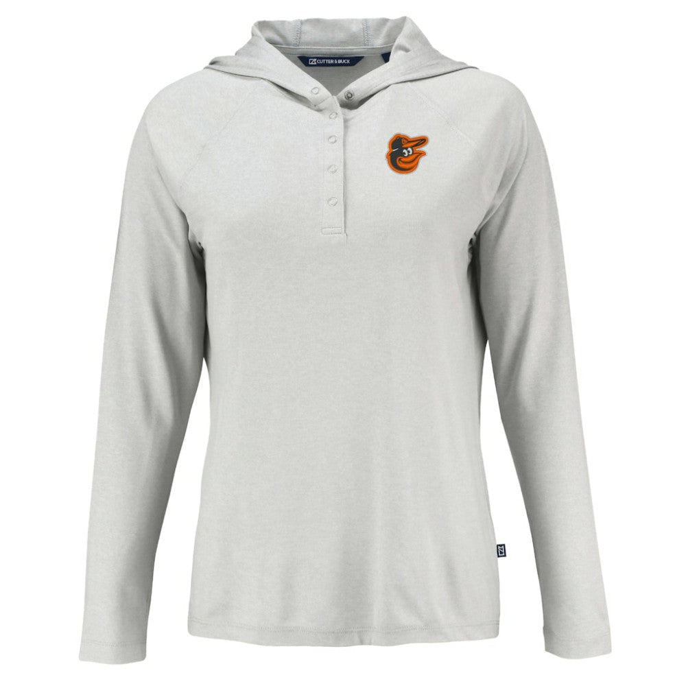 Baltimore Orioles Cutter & Buck Women's  Coastline Epic Comfort Eco Recycled Hoodie Raglan Long Sleeve T-Shirt Clearance