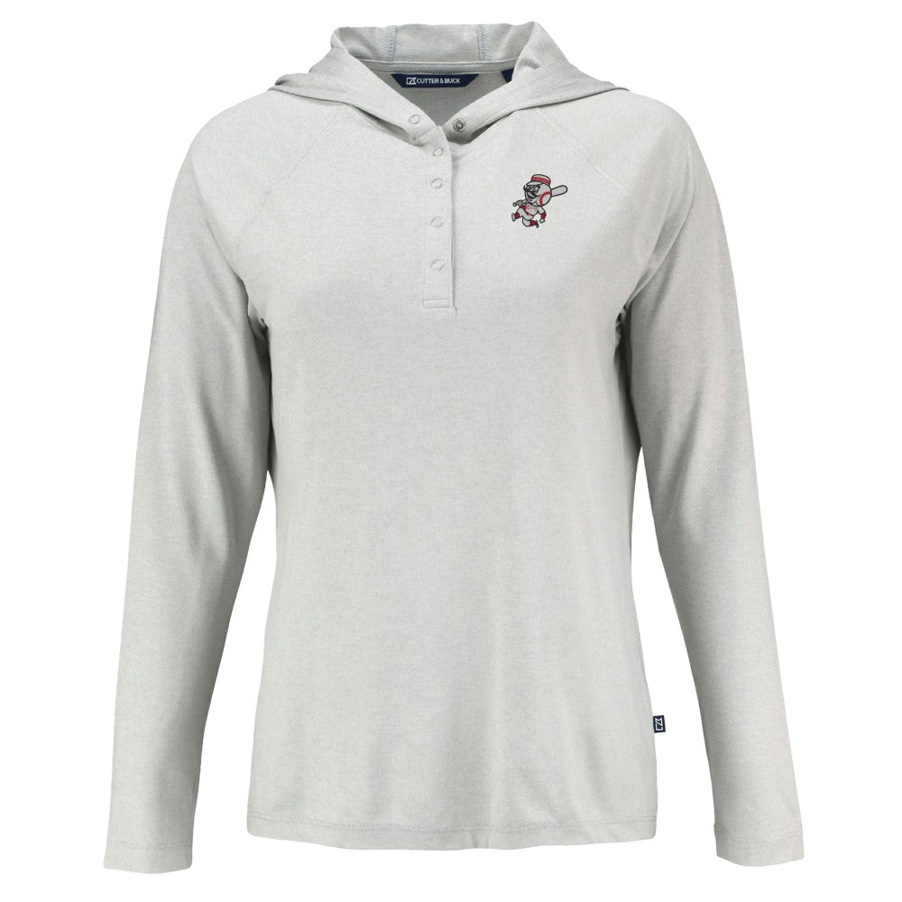Cincinnati Reds Cutter & Buck Women's Cooperstown Collection Coastline Epic Comfort Eco Recycled Hoodie Raglan Long Sleeve T-Shirt Lifestyle