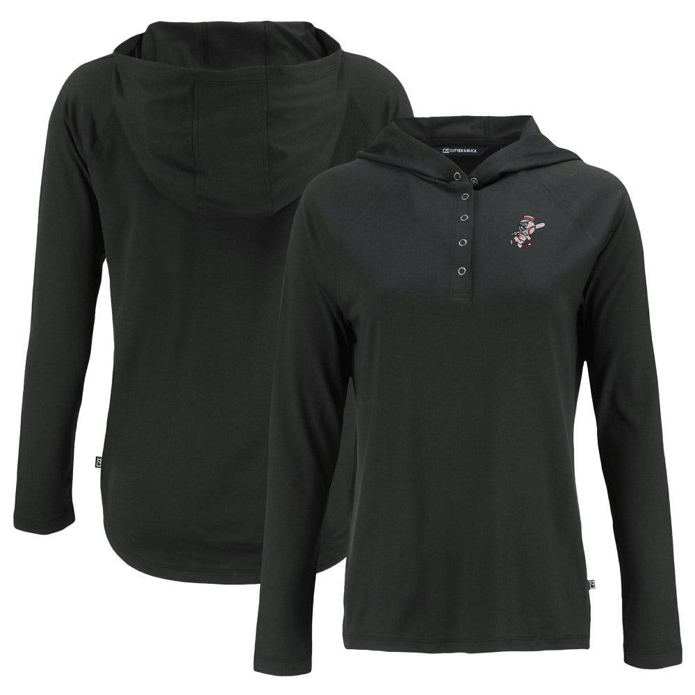 Cincinnati Reds Cutter & Buck Women's Cooperstown Collection Coastline Epic Comfort Eco Recycled Hoodie Raglan Long Sleeve T-Shirt Clearance