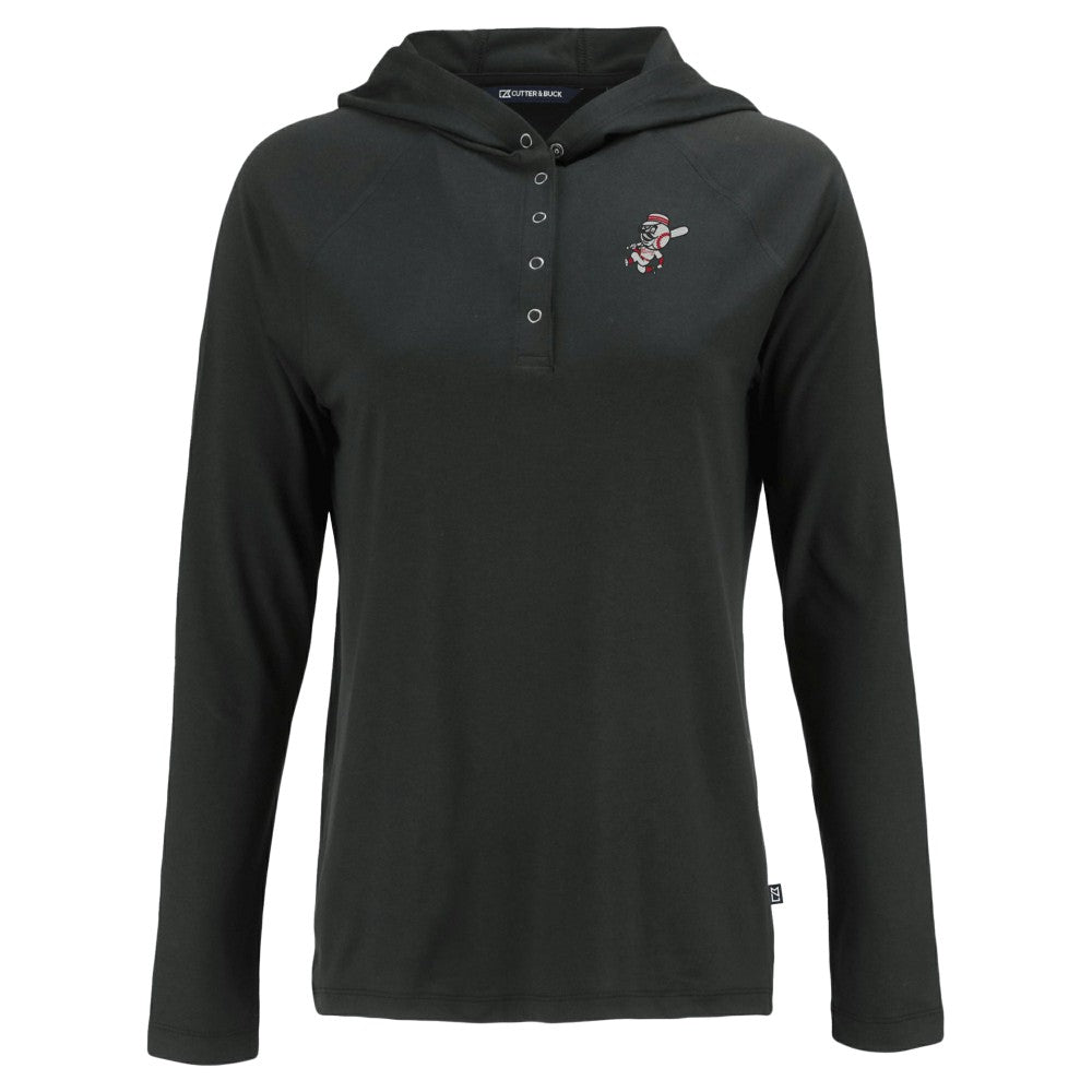 Cincinnati Reds Cutter & Buck Women's Cooperstown Collection Coastline Epic Comfort Eco Recycled Hoodie Raglan Long Sleeve T-Shirt Clearance