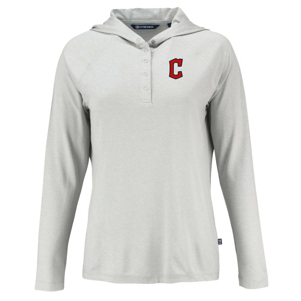 Cleveland Guardians Cutter & Buck Women's  Coastline Epic Comfort Eco Recycled Hoodie Raglan Long Sleeve T-Shirt On Sale
