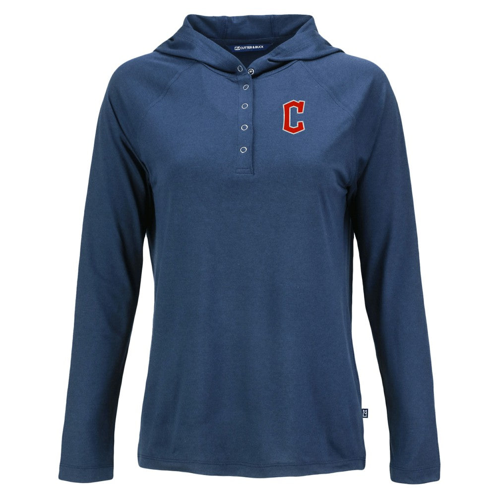 Cleveland Guardians Cutter & Buck Women's  Coastline Epic Comfort Eco Recycled Hoodie Raglan Long Sleeve T-Shirt Sale
