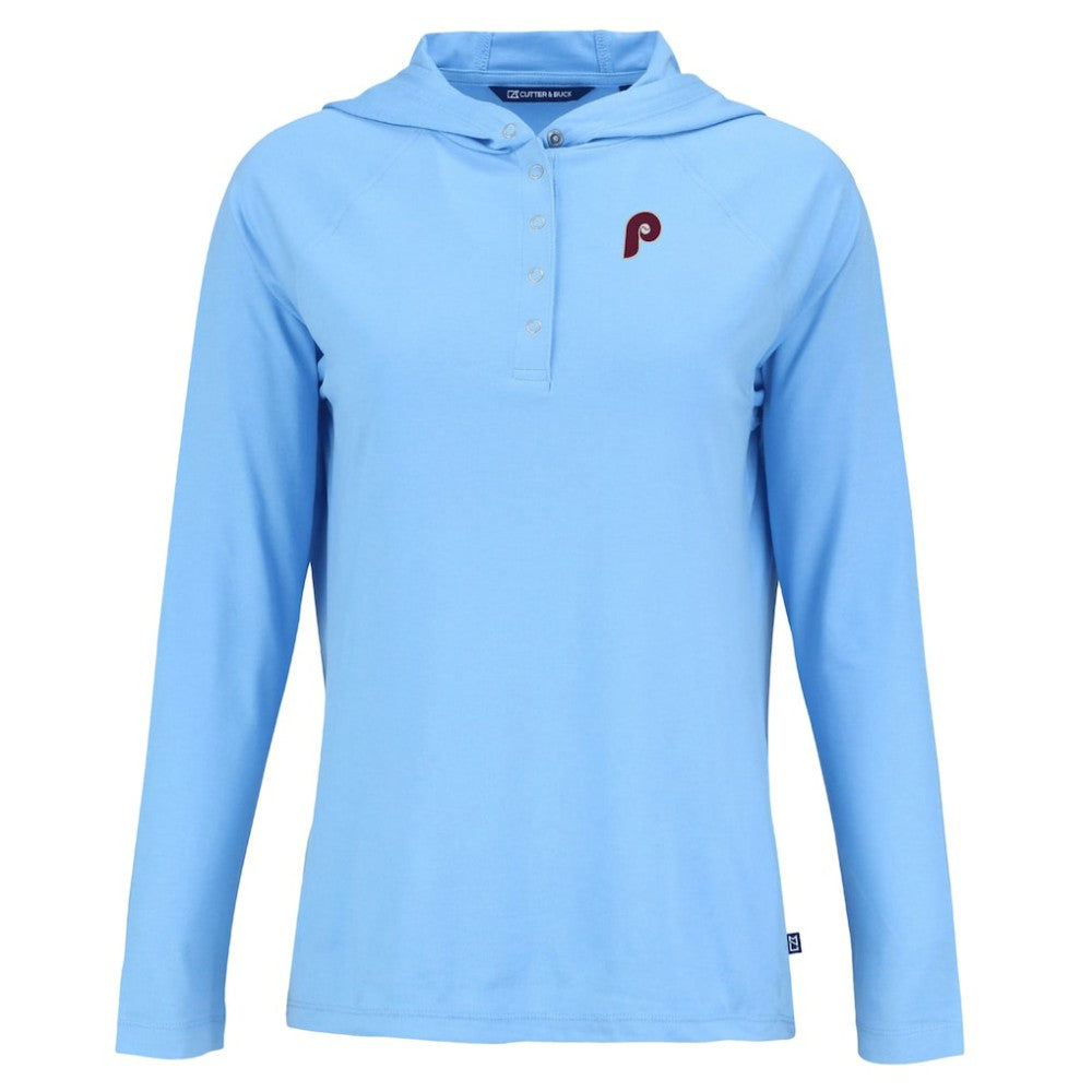 Philadelphia Phillies Cutter & Buck Women's Cooperstown Collection Coastline Epic Comfort Eco Recycled Hoodie Raglan Long Sleeve T-Shirt Lifestyle