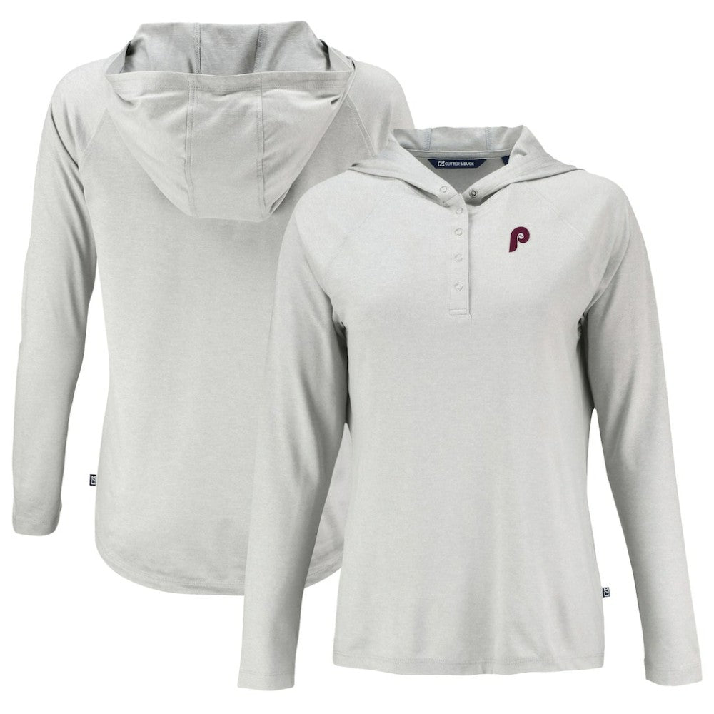Philadelphia Phillies Cutter & Buck Women's Cooperstown Collection Coastline Epic Comfort Eco Recycled Hoodie Raglan Long Sleeve T-Shirt On Sale