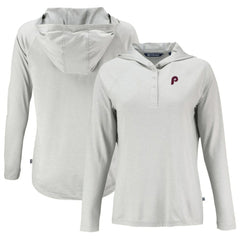 Philadelphia Phillies Cutter & Buck Women's Cooperstown Collection Coastline Epic Comfort Eco Recycled Hoodie Raglan Long Sleeve T-Shirt On Sale