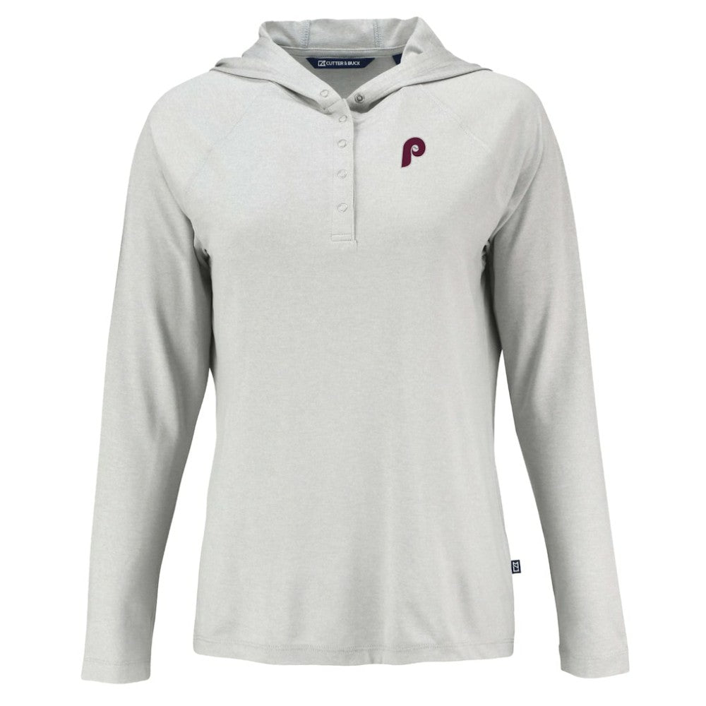 Philadelphia Phillies Cutter & Buck Women's Cooperstown Collection Coastline Epic Comfort Eco Recycled Hoodie Raglan Long Sleeve T-Shirt On Sale