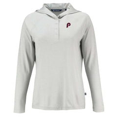 Philadelphia Phillies Cutter & Buck Women's Cooperstown Collection Coastline Epic Comfort Eco Recycled Hoodie Raglan Long Sleeve T-Shirt On Sale