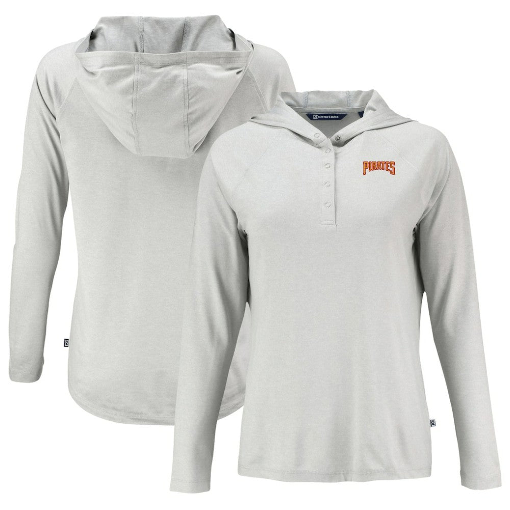 Pittsburgh Pirates Cutter & Buck Women's Cooperstown Collection Coastline Epic Comfort Eco Recycled Hoodie Raglan Long Sleeve T-Shirt Clearance