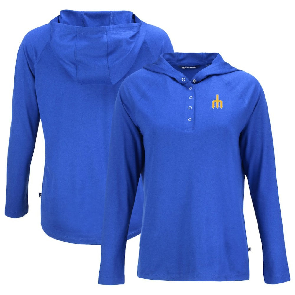 Seattle Mariners Cutter & Buck Women's Cooperstown Collection Coastline Epic Comfort Eco Recycled Hoodie Raglan Long Sleeve T-Shirt Clearance