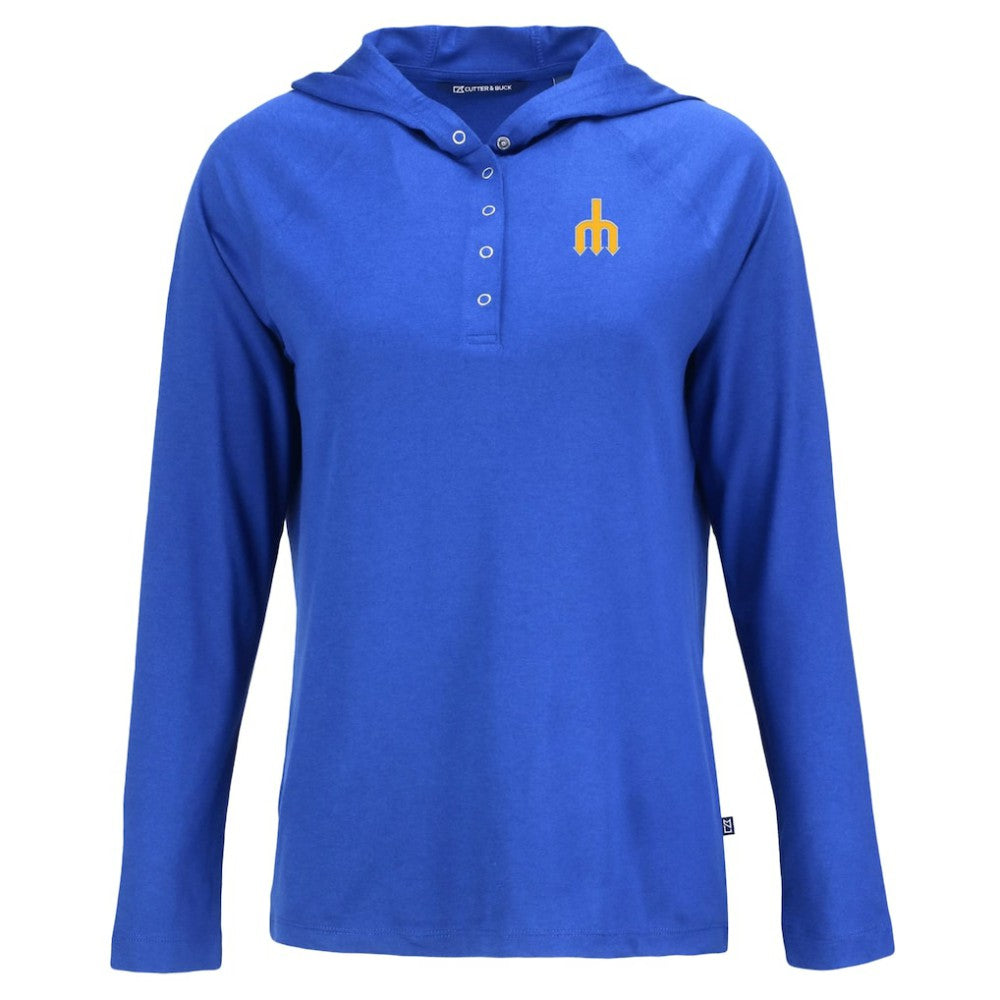 Seattle Mariners Cutter & Buck Women's Cooperstown Collection Coastline Epic Comfort Eco Recycled Hoodie Raglan Long Sleeve T-Shirt Clearance