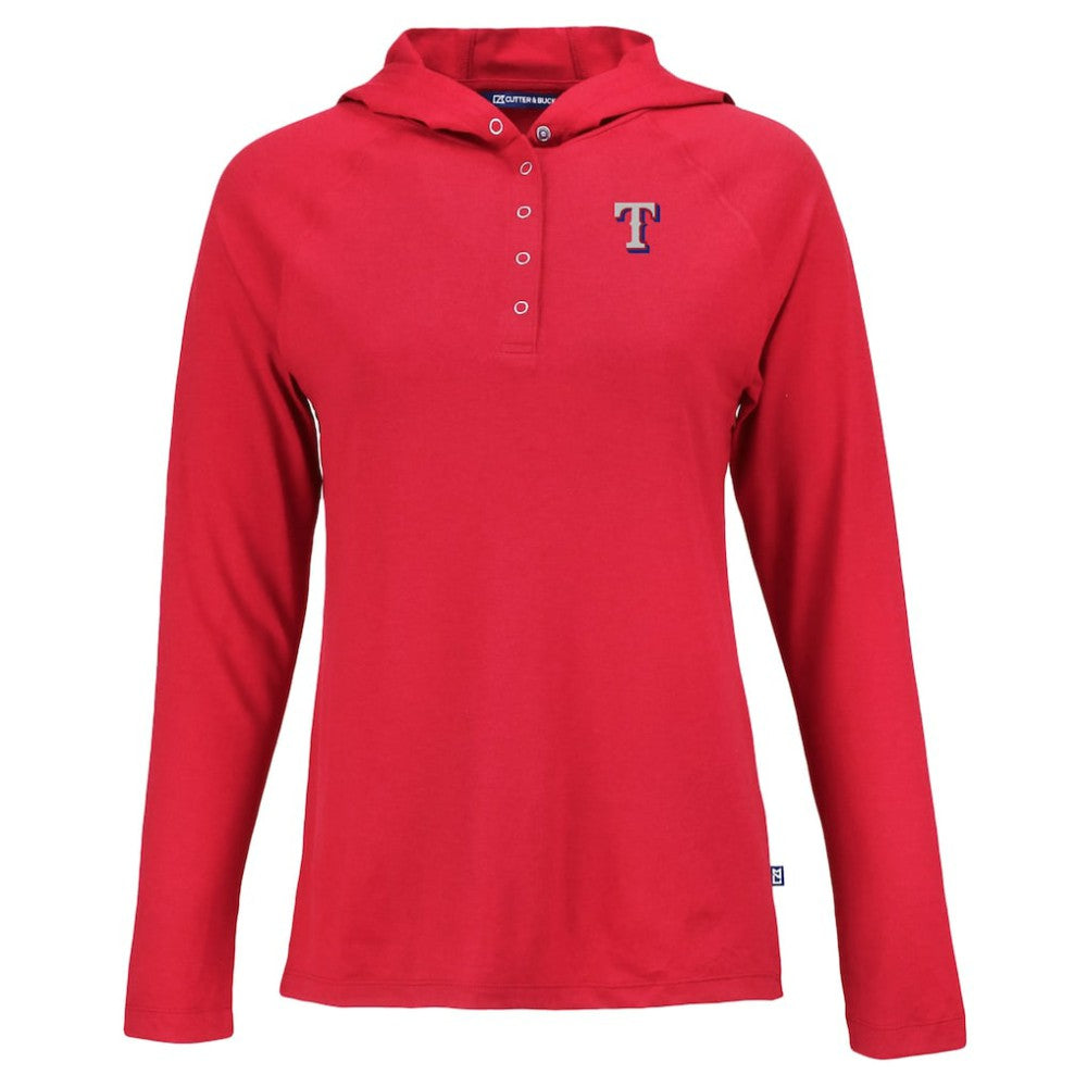 Texas Rangers Cutter & Buck Women's  Coastline Epic Comfort Eco Recycled Hoodie Raglan Long Sleeve T-Shirt On Sale
