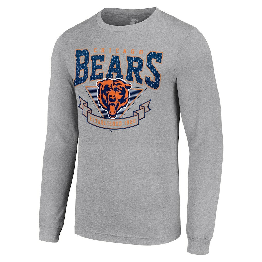 Chicago Bears Starter '80s Inspired Team Logo Long Sleeve T-Shirt Heather Gray - NFL