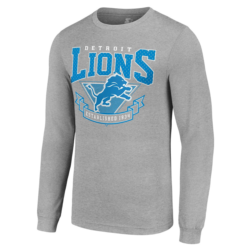 Detroit Lions Starter '80s Inspired Team Logo Long Sleeve T-Shirt Heather Gray - NFL