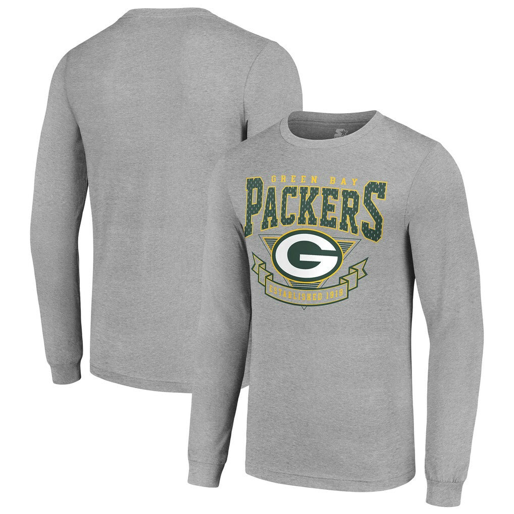 Green Bay Packers Starter '80s Inspired Team Logo Long Sleeve T-Shirt Heather Gray - NFL