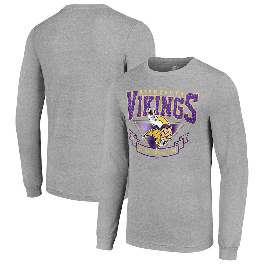 Minnesota Vikings Starter '80s Inspired Team Logo Long Sleeve T-Shirt Heather Gray - NFL