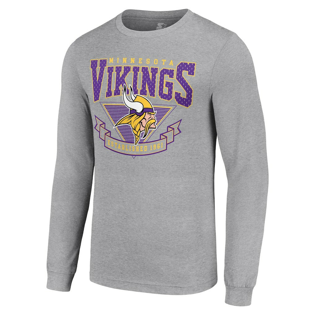 Minnesota Vikings Starter '80s Inspired Team Logo Long Sleeve T-Shirt Heather Gray - NFL