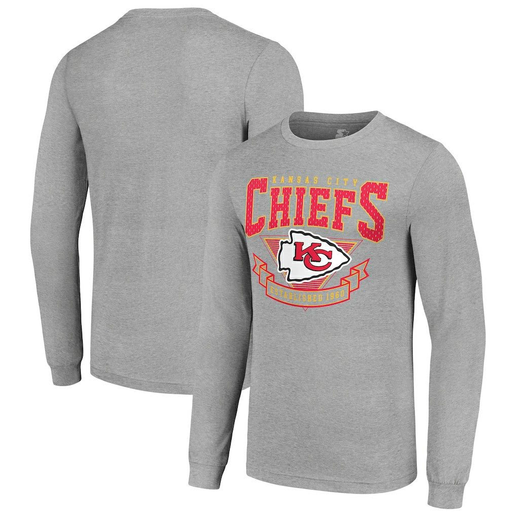 Kansas City Chiefs Starter '80s Inspired Team Logo Long Sleeve T-Shirt Heather Gray - NFL