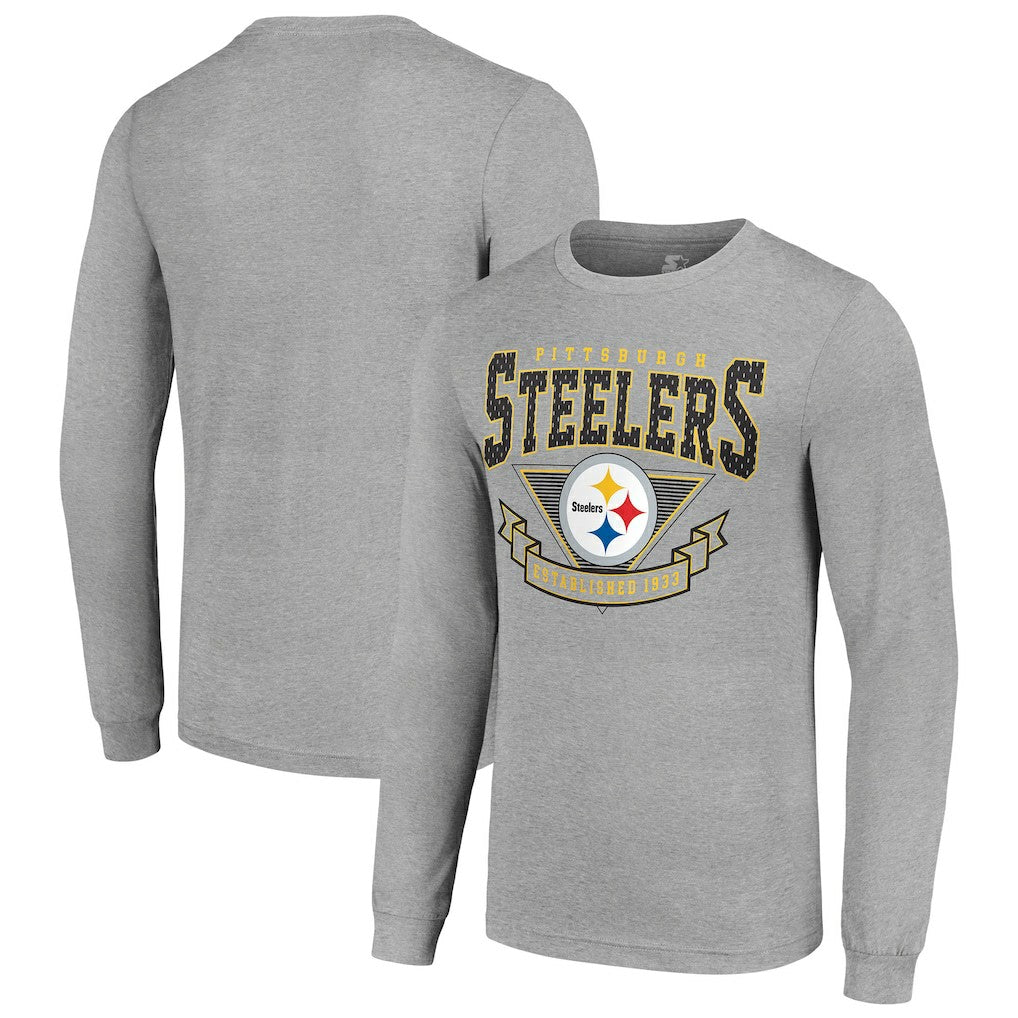 Pittsburgh Steelers Starter '80s Inspired Team Logo Long Sleeve T-Shirt Heather Gray - NFL