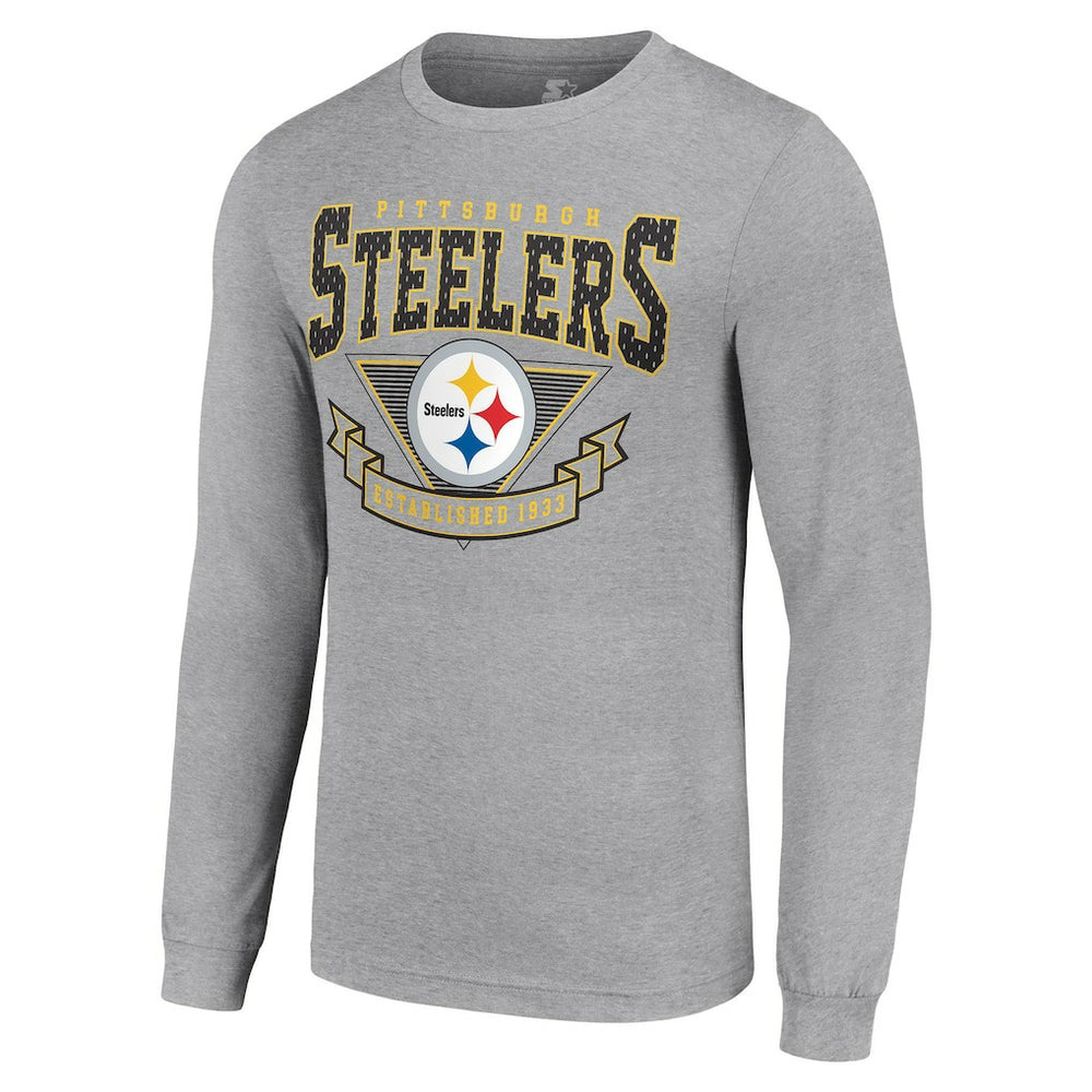 Pittsburgh Steelers Starter '80s Inspired Team Logo Long Sleeve T-Shirt Heather Gray - NFL