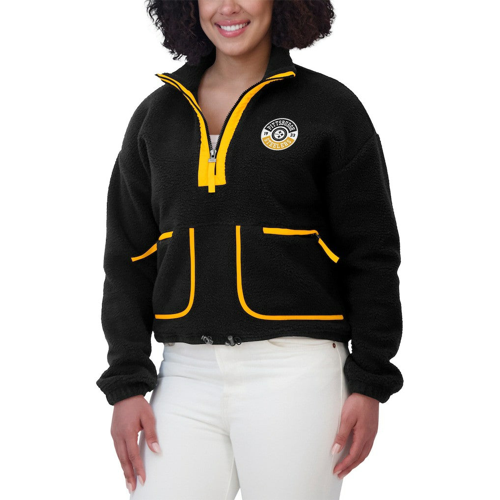 Pittsburgh Steelers WEAR by Erin Andrews Women's Polar Fleece Half-Zip Jacket Black - NFL