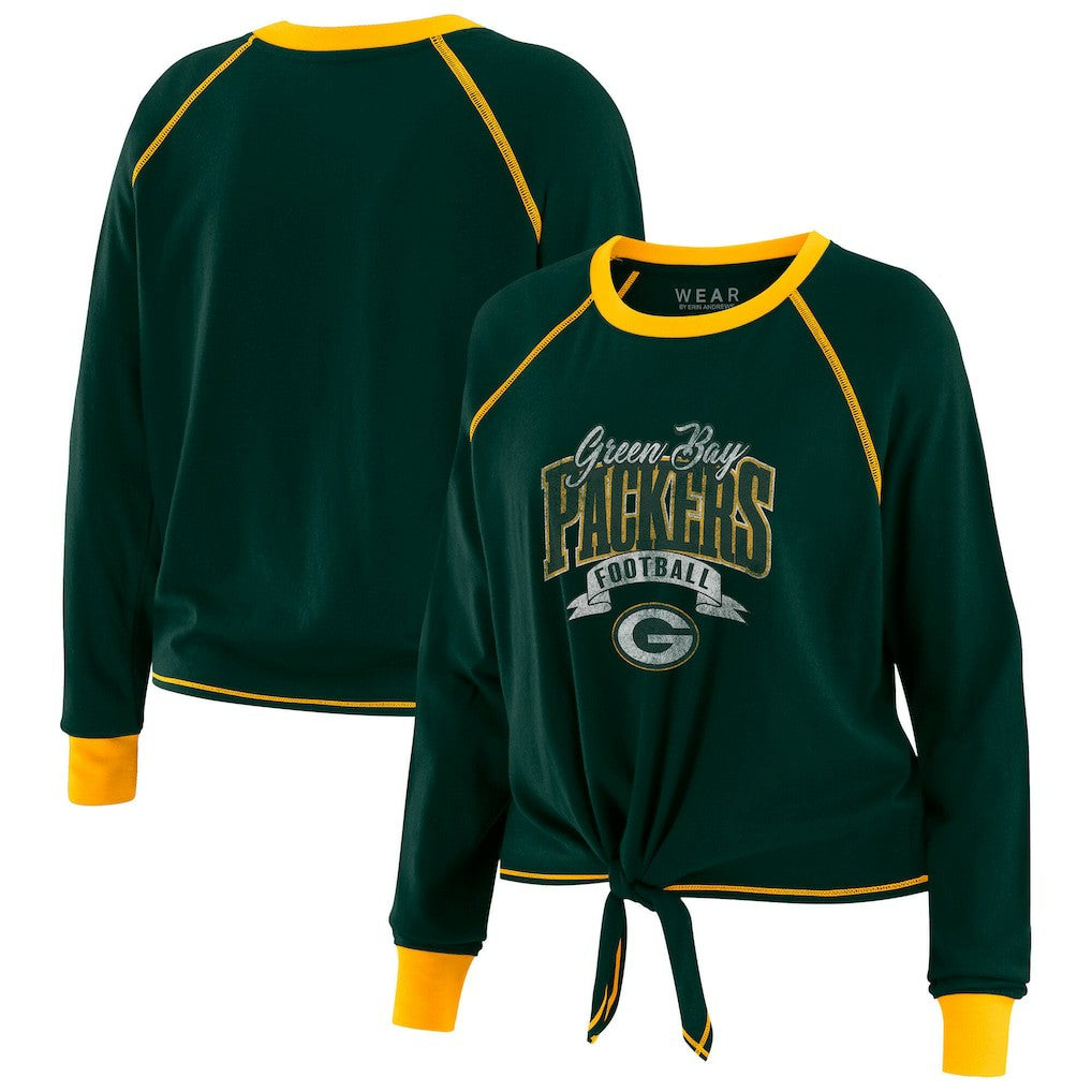 Green Bay Packers WEAR by Erin Andrews Women's Tie-Front Long Sleeve Top Green/Gold - NFL