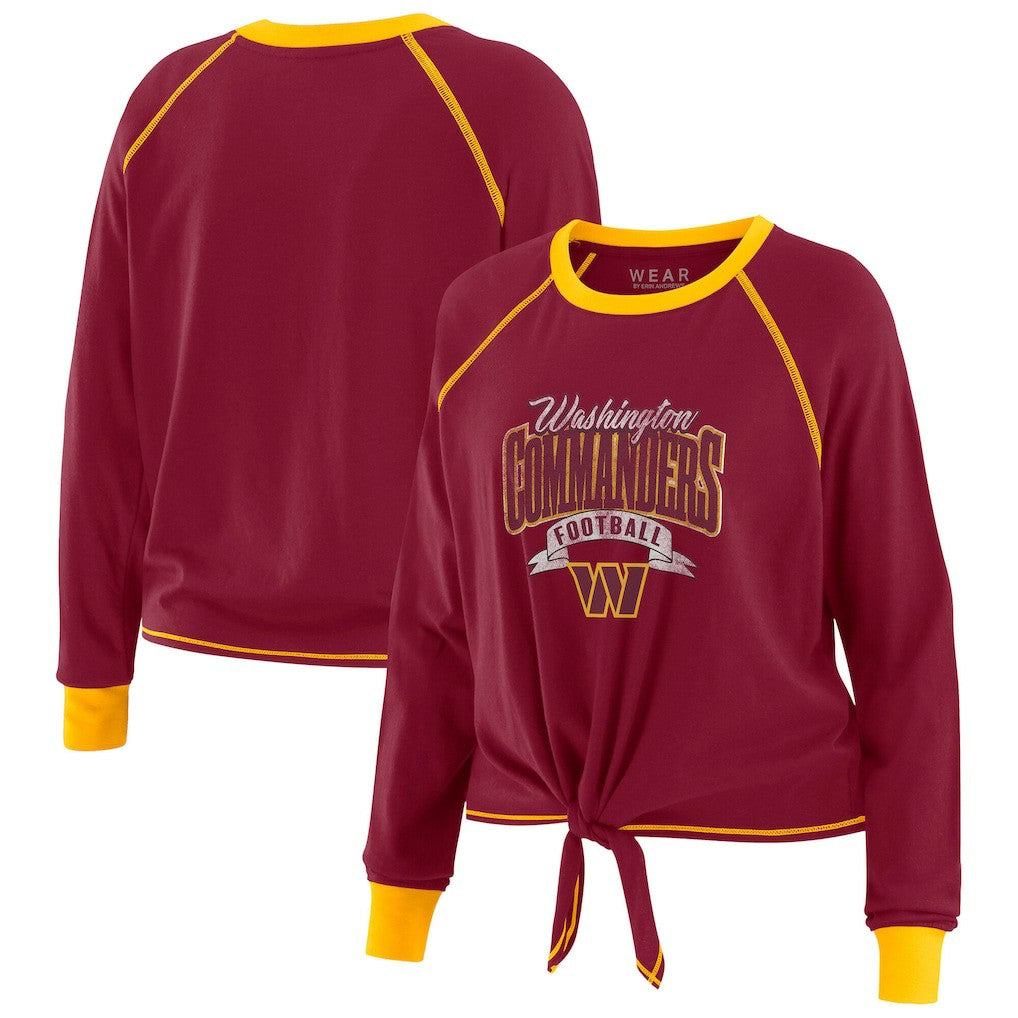 Washington Commanders WEAR by Erin Andrews Women's Tie-Front Long Sleeve Top Burgundy/Gold - NFL