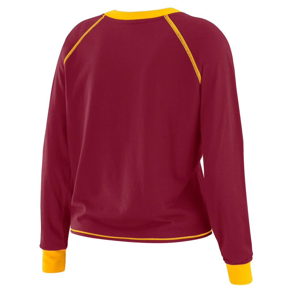Washington Commanders WEAR by Erin Andrews Women's Tie-Front Long Sleeve Top Burgundy/Gold - NFL