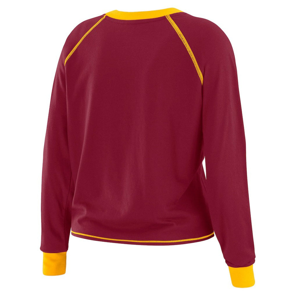Washington Commanders WEAR by Erin Andrews Women's Tie-Front Long Sleeve Top Burgundy/Gold - NFL