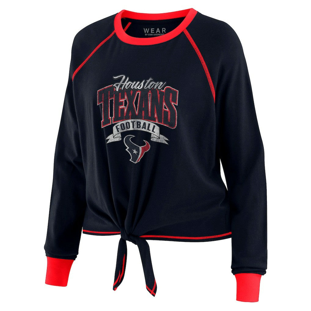 Houston Texans WEAR by Erin Andrews Women's Tie-Front Long Sleeve Top Navy/Red - NFL