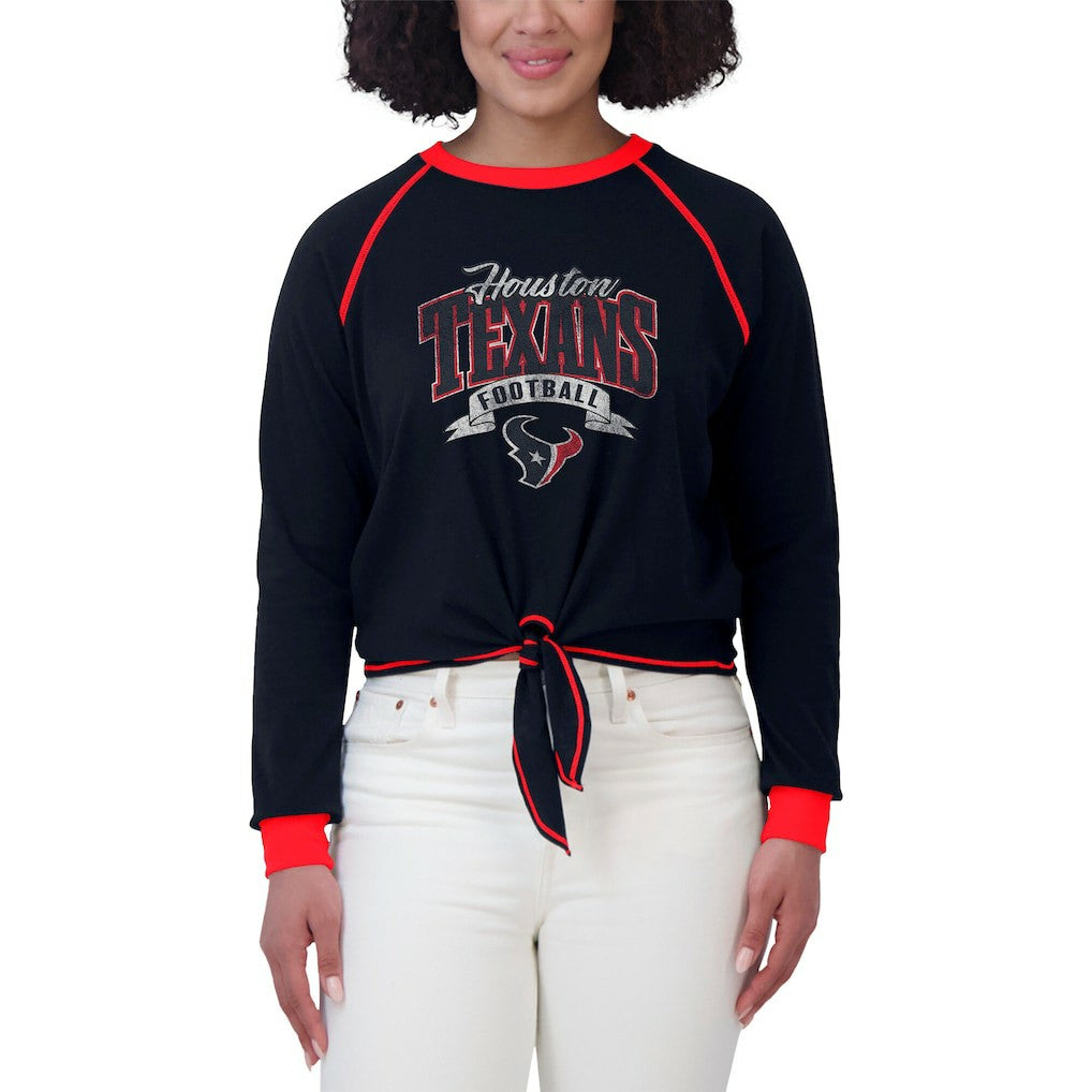 Houston Texans WEAR by Erin Andrews Women's Tie-Front Long Sleeve Top Navy/Red - NFL
