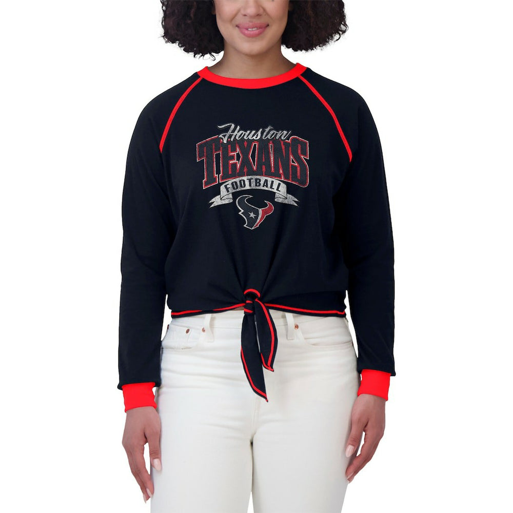 Houston Texans WEAR by Erin Andrews Women's Tie-Front Long Sleeve Top Navy/Red - NFL