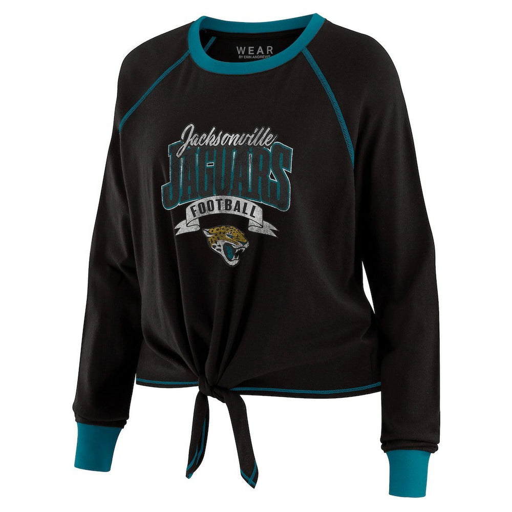 Jacksonville Jaguars WEAR by Erin Andrews Women's Tie-Front Long Sleeve Top Black/Teal - NFL