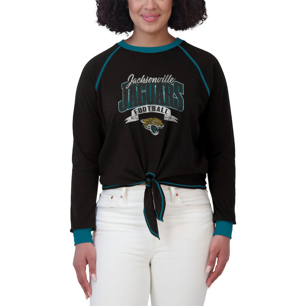 Jacksonville Jaguars WEAR by Erin Andrews Women's Tie-Front Long Sleeve Top Black/Teal - NFL