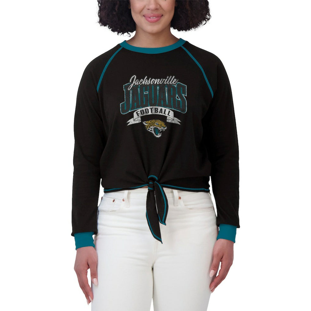 Jacksonville Jaguars WEAR by Erin Andrews Women's Tie-Front Long Sleeve Top Black/Teal - NFL