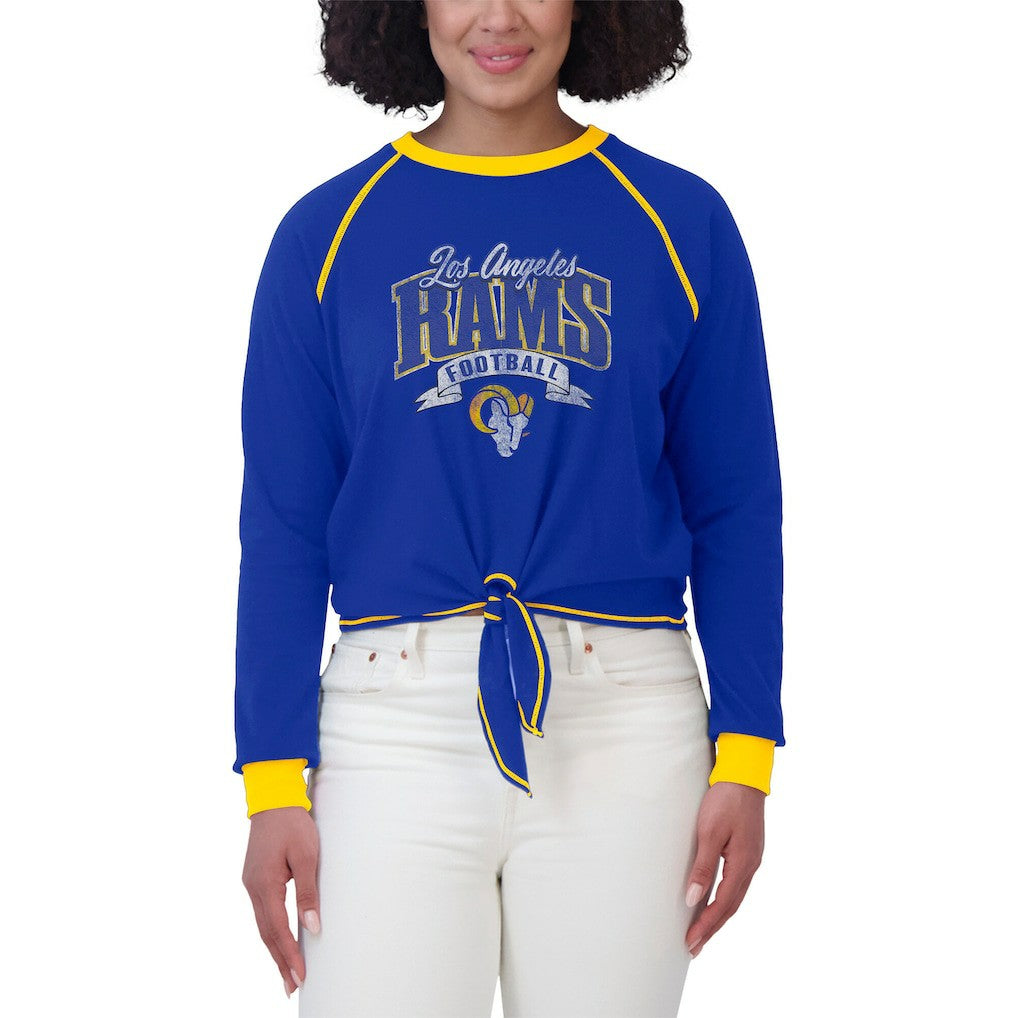Los Angeles Rams WEAR by Erin Andrews Women's Tie-Front Long Sleeve Top Royal/Gold - NFL