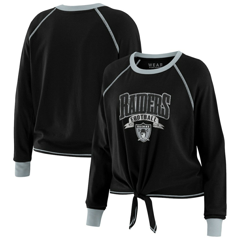 Las Vegas Raiders WEAR by Erin Andrews Women's Tie-Front Long Sleeve Top Black/Gray - NFL
