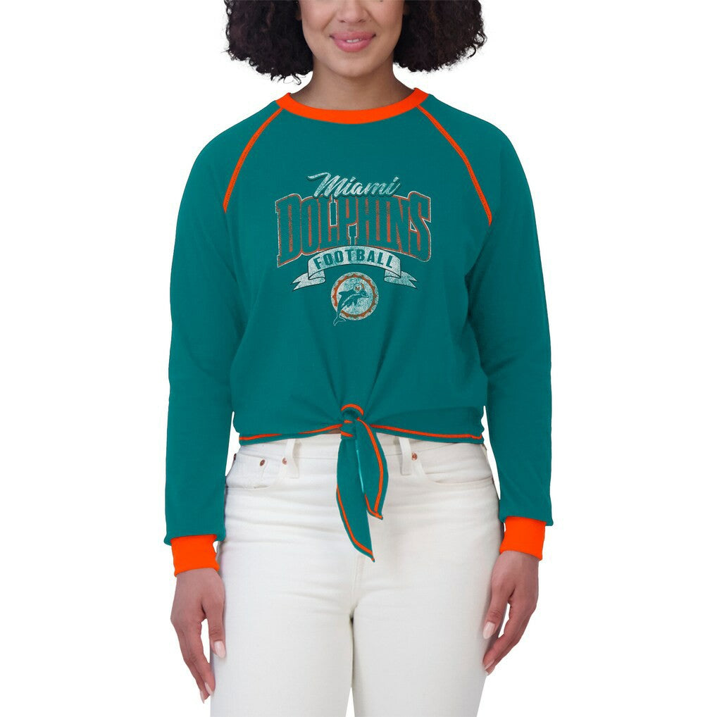 Miami Dolphins WEAR by Erin Andrews Women's Tie-Front Long Sleeve Top Aqua/Orange - NFL