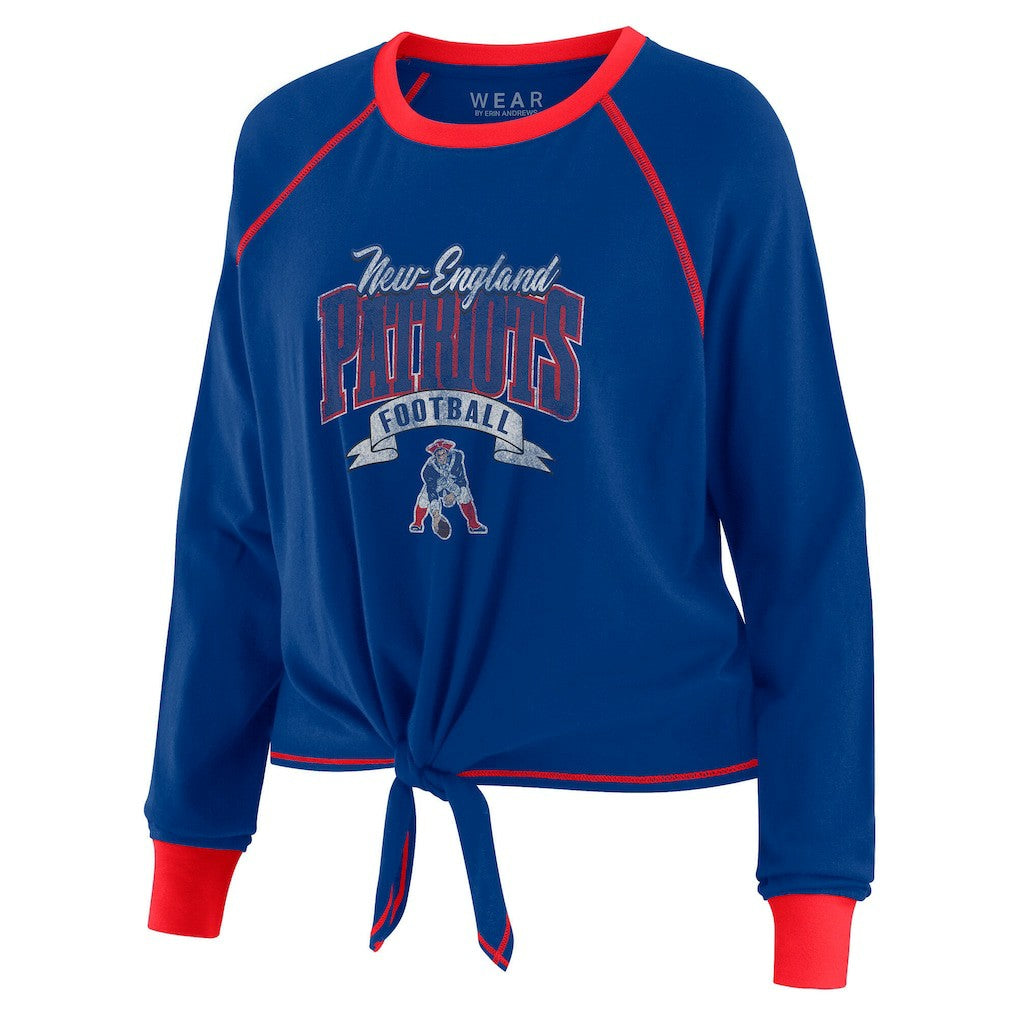 New England Patriots WEAR by Erin Andrews Women's Tie-Front Long Sleeve Top Royal/Red - NFL