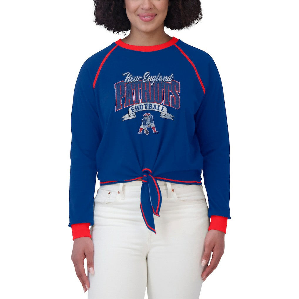New England Patriots WEAR by Erin Andrews Women's Tie-Front Long Sleeve Top Royal/Red - NFL