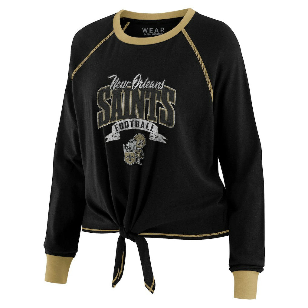 New Orleans Saints WEAR by Erin Andrews Women's Tie-Front Long Sleeve Top Black/Gold - NFL