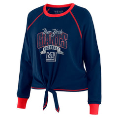 New York Giants WEAR by Erin Andrews Women's Tie-Front Long Sleeve Top Navy/Red - NFL