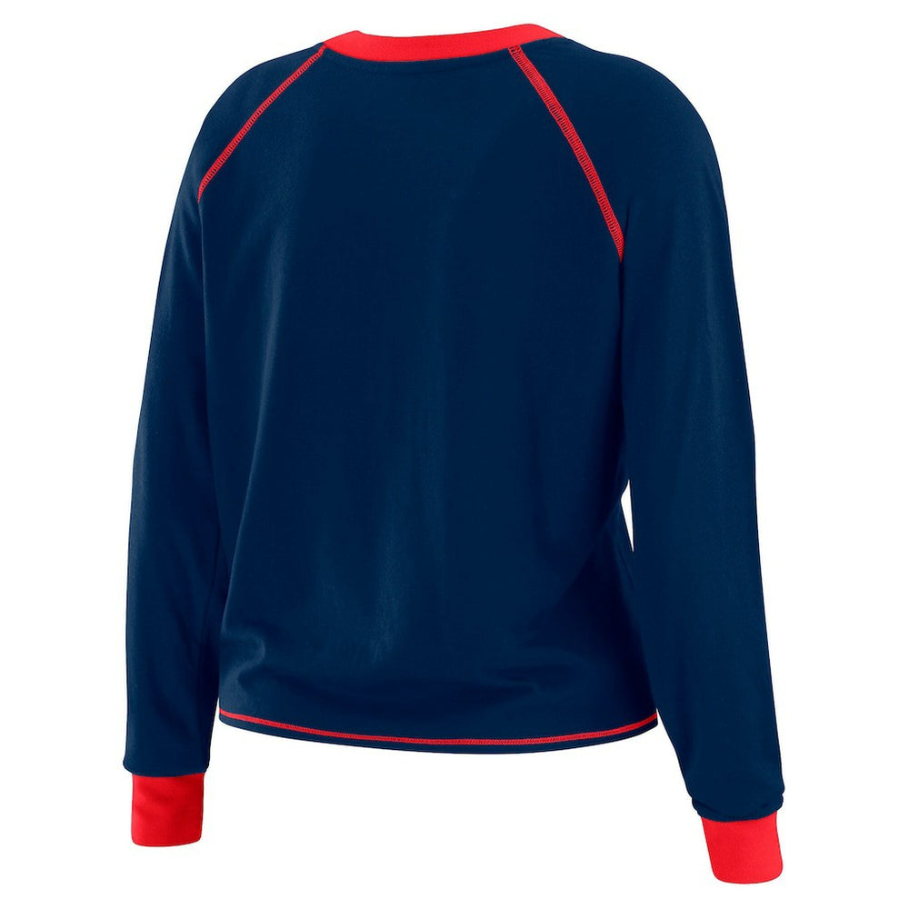 New York Giants WEAR by Erin Andrews Women's Tie-Front Long Sleeve Top Navy/Red - NFL
