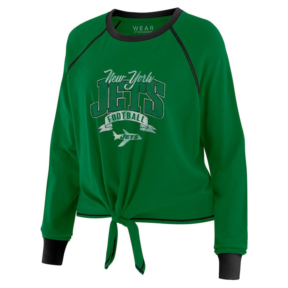 New York Jets WEAR by Erin Andrews Women's Tie-Front Long Sleeve Top Green/Black - NFL