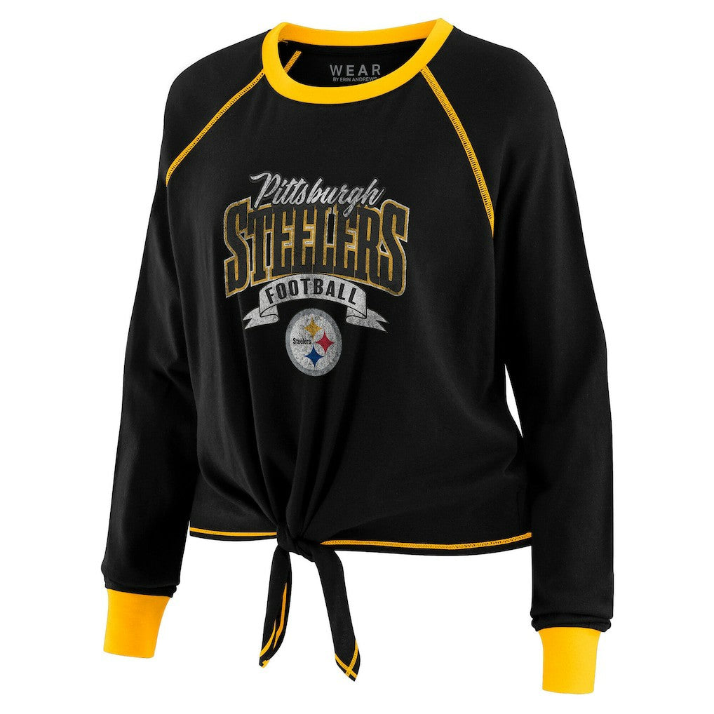 Pittsburgh Steelers WEAR by Erin Andrews Women's Tie-Front Long Sleeve Top Black/Gold - NFL