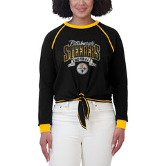 Pittsburgh Steelers WEAR by Erin Andrews Women's Tie-Front Long Sleeve Top Black/Gold - NFL